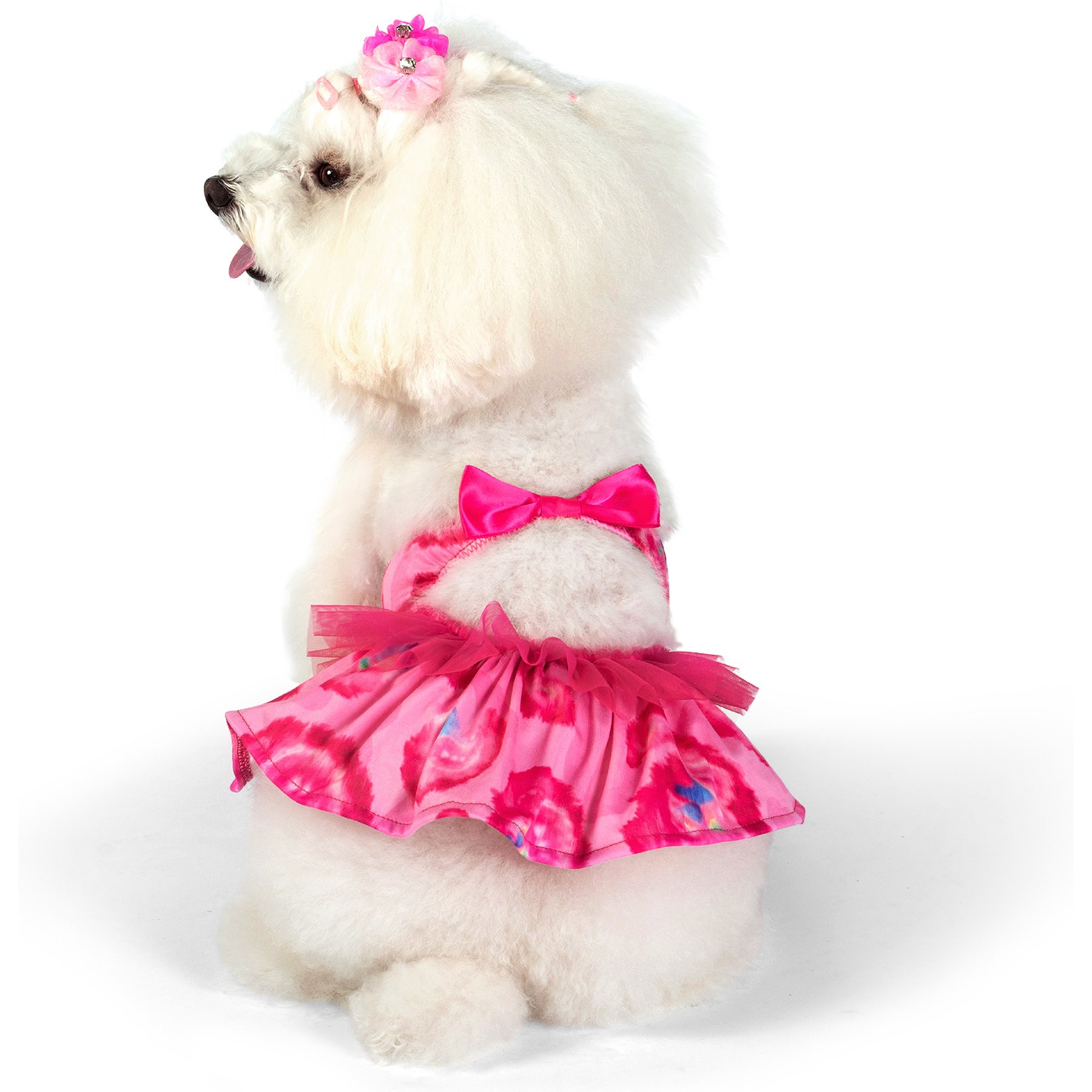 CuteBone Cashew Flower Personalized One Piece Floral Dog Bikini Swimsuit Dress, Red/Pink, X-Small