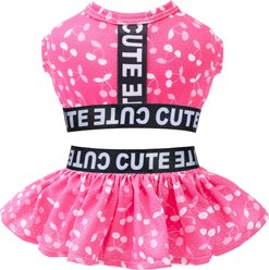CuteBone Cherry Machine Washable Two Piece Dog Sports Dress, Pink, Small