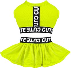CuteBone Machine Washable Solid Two Piece Dog Sports Dress, Fluorescent Green, Large