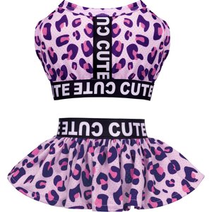 CuteBone Leopard Machine Washable Animal Print Two Piece Dog Sports Dress, Purple, Large