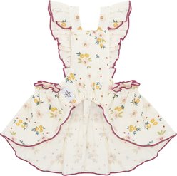 CuteBone Rabbit & Flower Cotton Machine Washable Animal Print Dog Dress with Leash Ring, Yellow/White, Medium slide 2 of 6