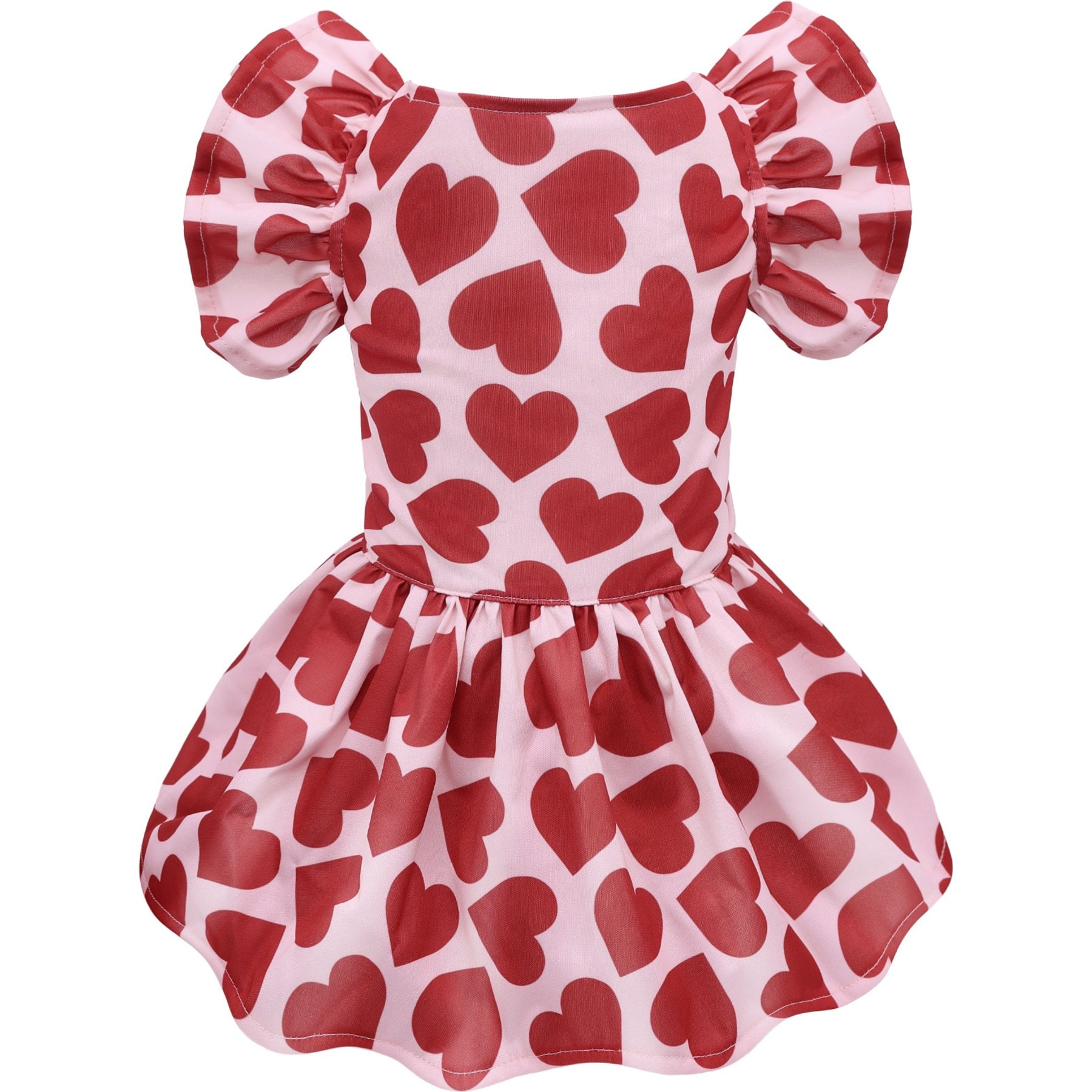 CuteBone Machine Washable Heart Ruffled Sleeves Dog Dress, Red, Large