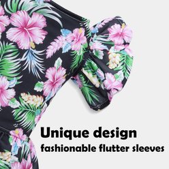 CuteBone Hibiscus Flower Machine Washable Floral Ruffled Sleeves Dog Dress, Black/Pink, Small slide 2 of 8