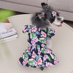 CuteBone Hibiscus Flower Machine Washable Floral Ruffled Sleeves Dog Dress, Black/Pink, Medium slide 2 of 8