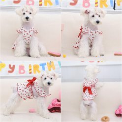 CuteBone Cherry Cotton Machine Washable Dog Dress with Leash Ring, Red/White, Small slide 2 of 8