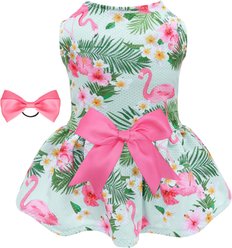 CuteBone Flamingo Machine Washable Animal Print Dog Mesh Sundress, Pink/Green, Medium