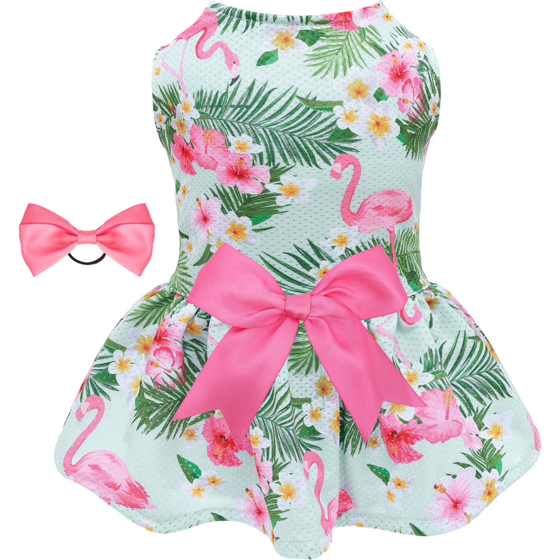 CuteBone Flamingo Machine Washable Animal Print Dog Mesh Sundress, Pink/Green, Medium