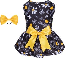 CuteBone Daisy Machine Washable Floral Dog Mesh Sundress, Black, Large