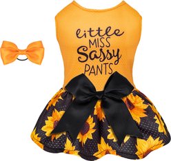 CuteBone Sunflower Machine Washable Floral Dog Mesh Sundress, Orange, Small