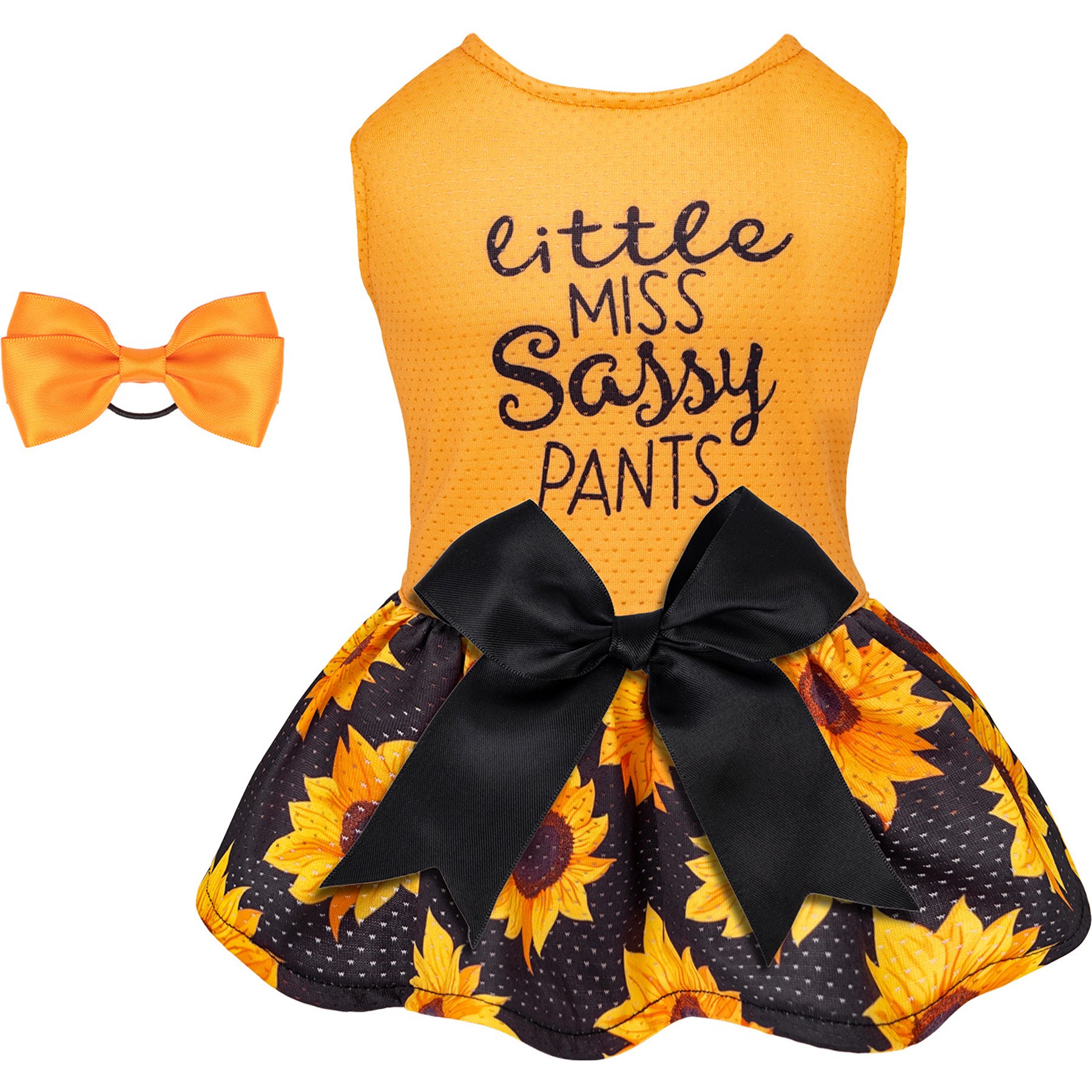 CuteBone Sunflower Machine Washable Floral Dog Mesh Sundress, Orange, Large