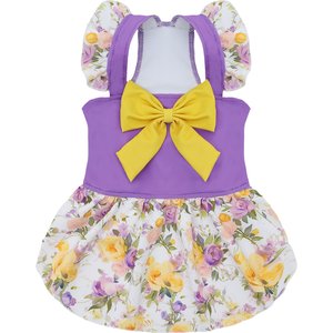 CuteBone Flower Machine Washable Floral Dog Summer Dress, Purple/Yellow, Large