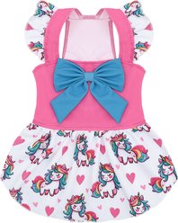CuteBone Unicorn Machine Washable Animal Print Dog Summer Dress, Pink/Blue, Medium