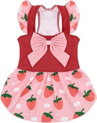 CuteBone Strawberry Machine Washable Dog Summer Dress, Pink/Red, Small