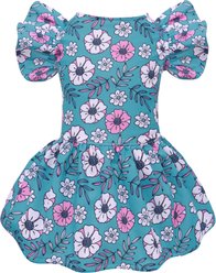CuteBone Flower Machine Washable Floral Ruffled Sleeves Dog Dress, Blue, Small