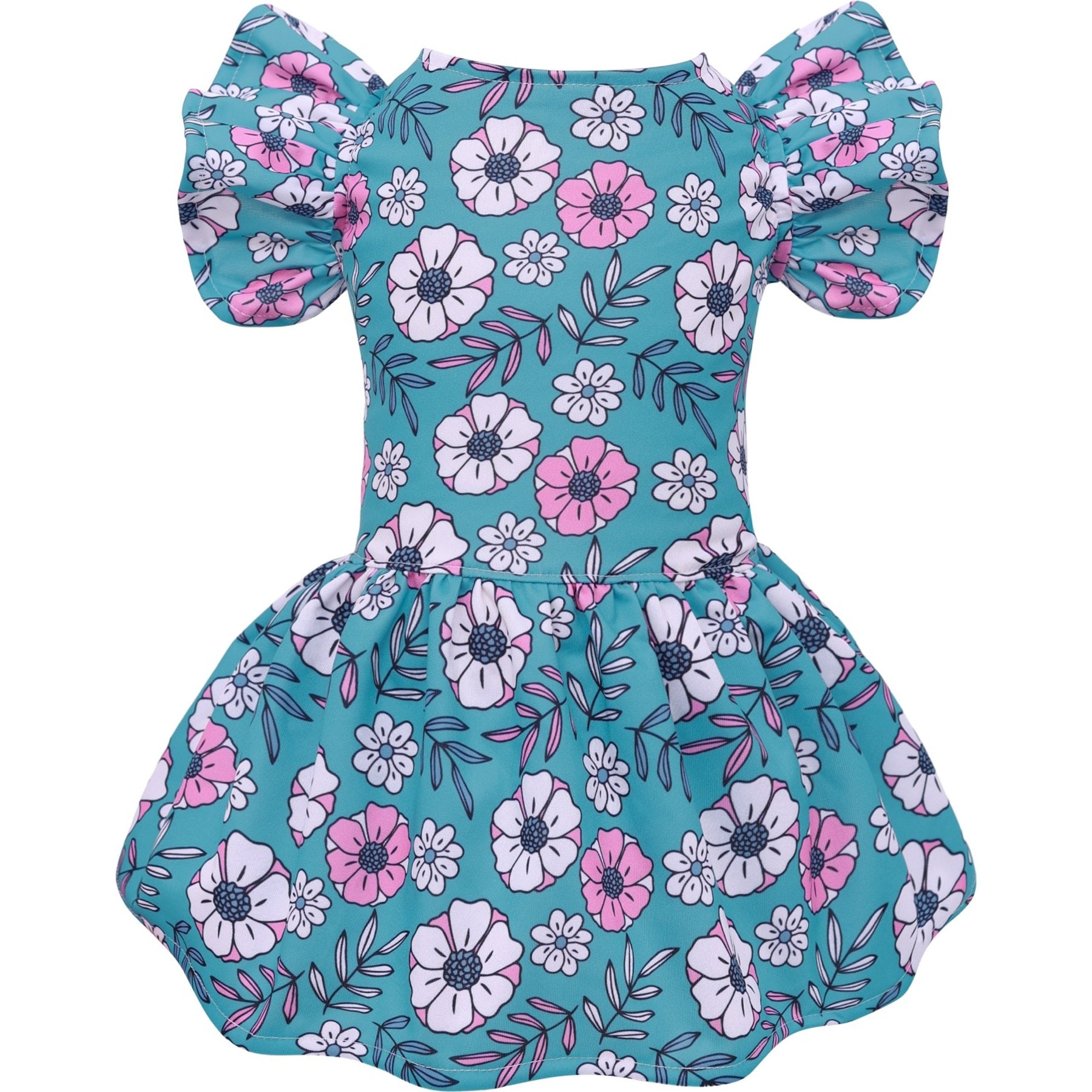 CuteBone Flower Machine Washable Floral Ruffled Sleeves Dog Dress, Blue, Large