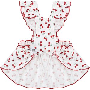 CuteBone Cherry Cotton Machine Washable Dog Dress with Leash Ring, Red/White, Small