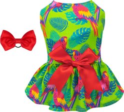 CuteBone Leaves Machine Washable Animal Print Dog Mesh Sundress, Green, Large