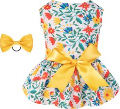CuteBone Machine Washable Floral Dog Mesh Sundress, Red/Yellow, Small
