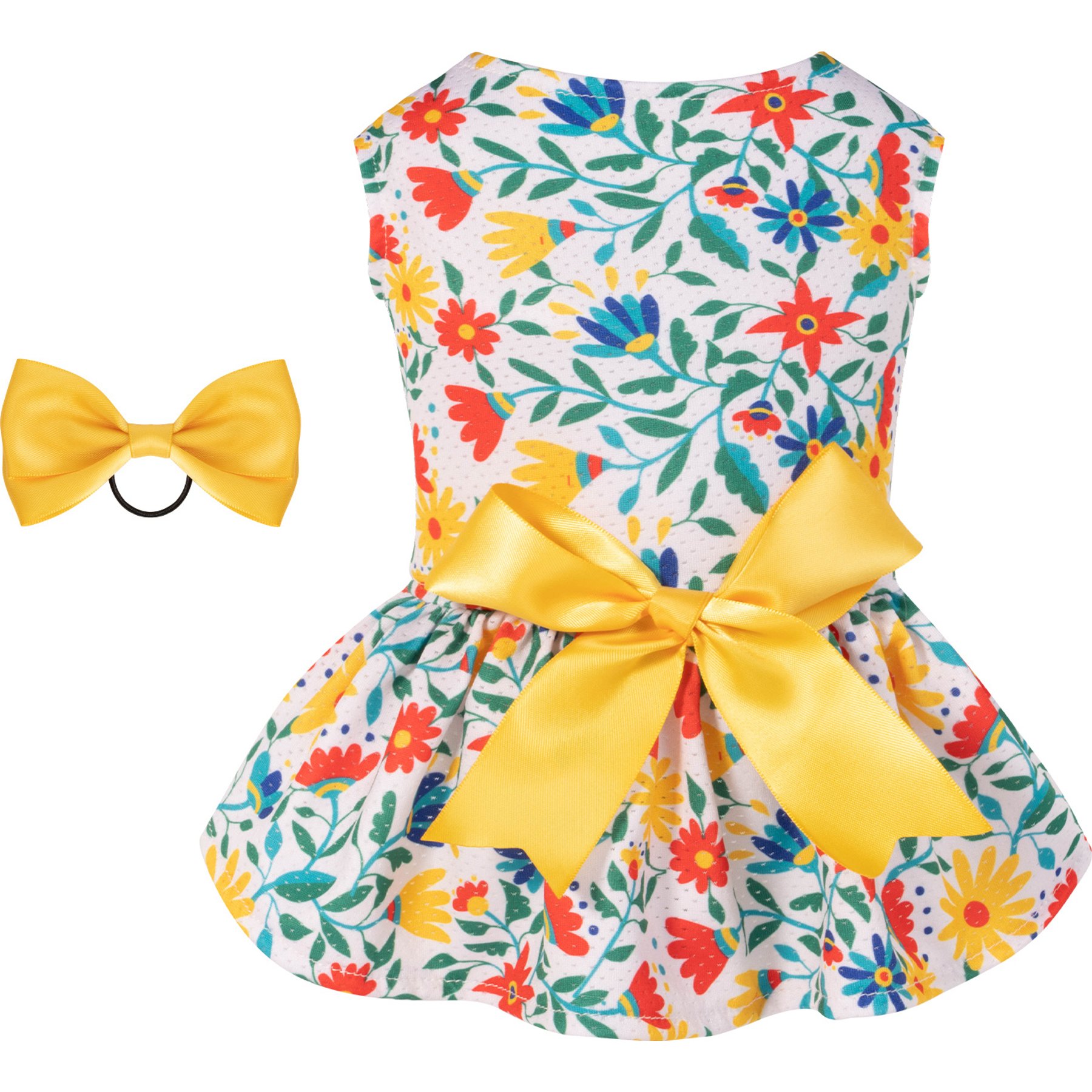 CuteBone Machine Washable Floral Dog Mesh Sundress, Red/Yellow, Small