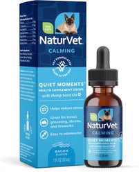 NaturVet Quiet Moments with Hemp Seed Oil Calming Bacon Flavored Supplement Drops for Cats, 1-fl oz