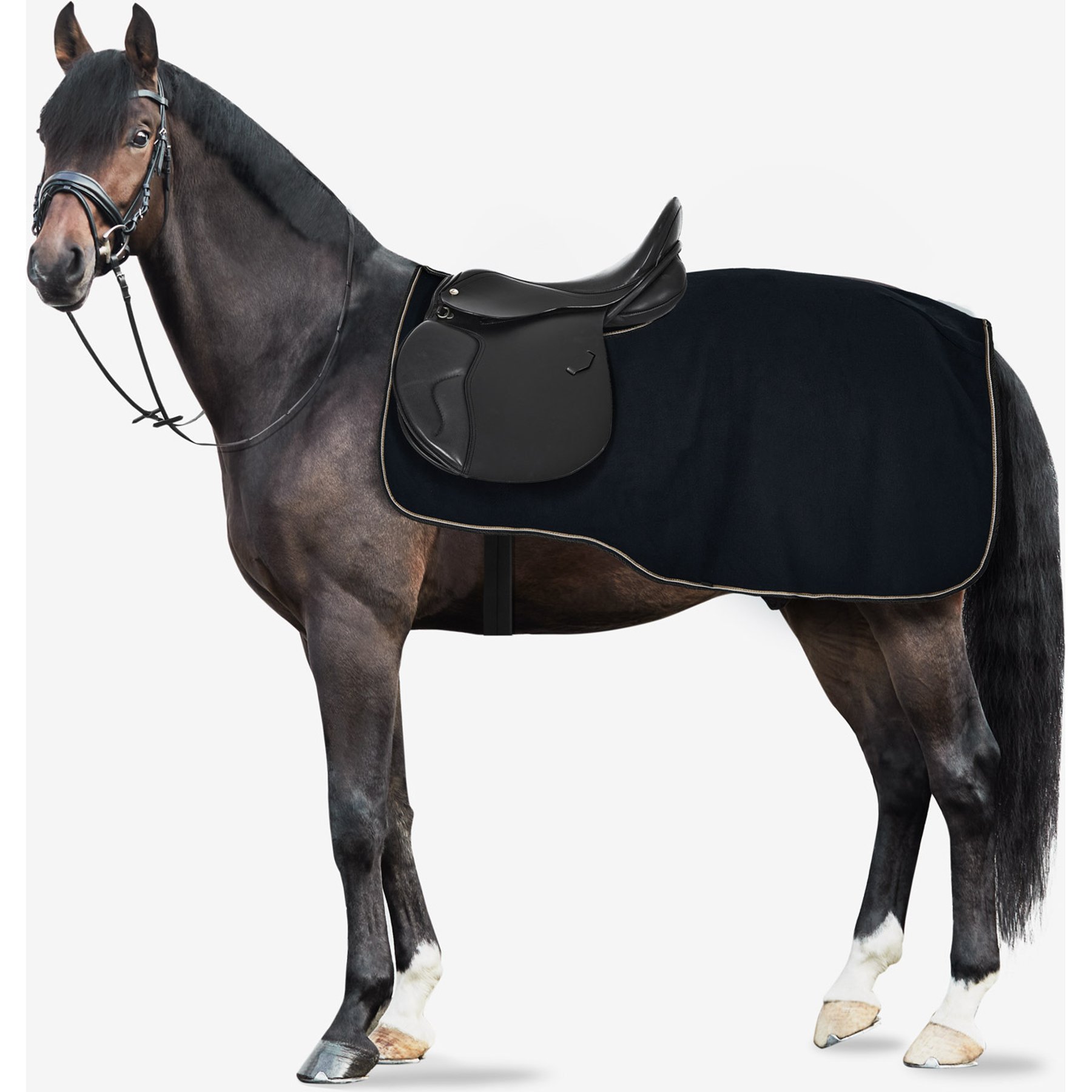 Horze Kiel Riding Horse Blanket with Fleece, Dark Navy, 66-in