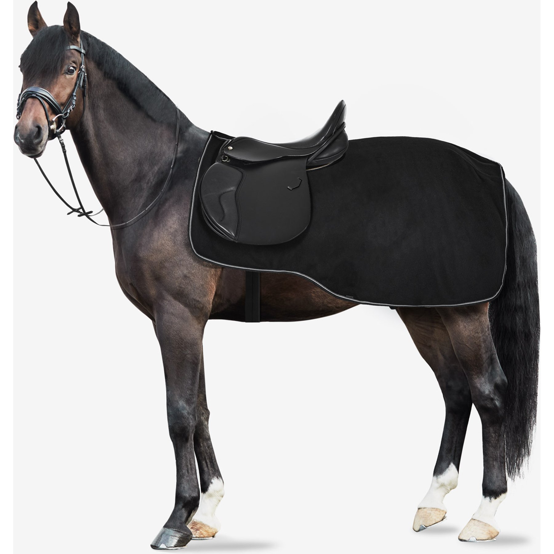 Horze Kiel Riding Horse Blanket with Fleece, Black, 81-in