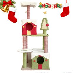 W-Jopns Modern Multi-Level Christmas 54-in Cat Tree & Plush Condos with Scratching Posts & Enhanced Stability, Green/Red slide 1 of 8