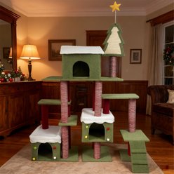 W-Jopns Wide Christmas 74.5-in Cat Tree Tower & Condo with Multi-Level Play, Cozy Hideaways & Festive Holiday Design, Red slide 2 of 7