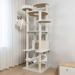 W-Jopns 78-in Cat Tree Tower & Large Condo with Sisal Scratching Posts, Hammock & Top Perch, Beige
