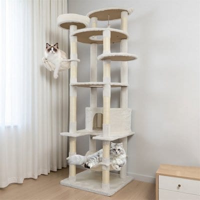 W-Jopns W-Jopns 78-in Cat Tree Tower & Large Condo with Sisal Scratching Posts, Hammock & Top Perch, Beige