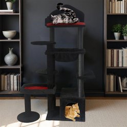 W-Jopns Indoor Gothic Multi-Level 58-in Cat Tree & Condo with Scratching Posts, Perches, Hammock & Cave, Black slide 2 of 7
