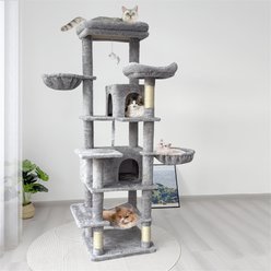 W-Jopns Indoor Multi-Level 68-in Cat Tree & Condo with Hammocks, Cave & Scratching Posts, Light Gray