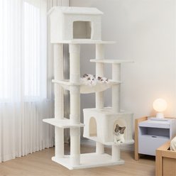 W-Jopns Indoor Multi-Level Plush 64-in Fleece Cat Tree & Condo with Hammock, Hideaway & Scratching Posts, Beige slide 1 of 9