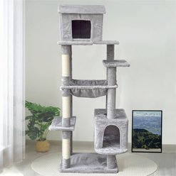W-Jopns Indoor Multi-Level Plush 64-in Fleece Cat Tree & Condo with Hammock, Hideaway & Scratching Posts, Light Gray slide 2 of 8