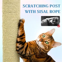 W-Jopns Flower-Themed 71-in Cat Tree & Large Condo with Removable Cushion & Extra-Wide Hammock, Blue slide 2 of 9