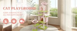 W-Jopns Flower-Themed 71-in Cat Tree & Large Condo with Removable Cushion & Extra-Wide Hammock, Pink slide 2 of 9