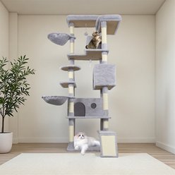 W-Jopns 84.6-Inch Cat Tree Tower & Multiple Condo with Wide Base, Hammocks & Sisal Scratching Posts, Light Gray slide 2 of 9