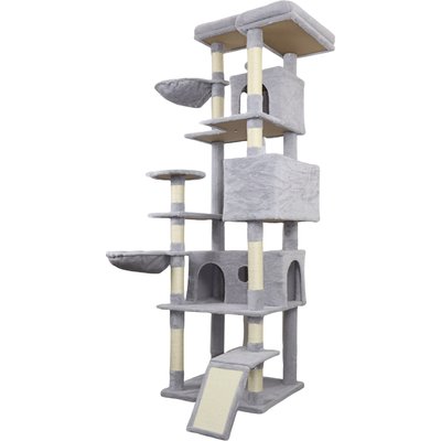 W-Jopns W-Jopns 84.6-Inch Cat Tree Tower & Multiple Condo with Wide Base, Hammocks & Sisal Scratching Posts, Light Gray