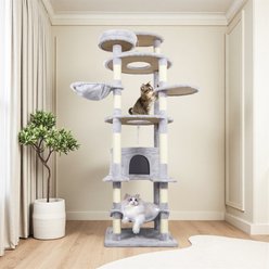 W-Jopns 78.8-inch Cat Tree Tower & Large Condo with Hammock & Multiple Sisal Scratching Posts, Light Gray slide 1 of 9