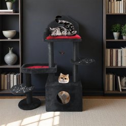 W-Jopns Indoor Multi-Level Spooky 44.5-in Cat Tree & Condo with Scratching Posts, Perches, Hammock & Cave, Black slide 2 of 9