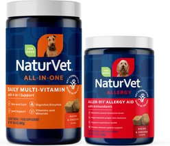 NaturVet All-In-One Support Soft Chews Dog Supplement, 120 count + NaturVet Aller-911 Allergy Aid Plus Antioxidants Cat & Dog Soft Chews, 180 count