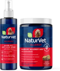 NaturVet Aller 911 Allergy Aid Anti-Lick Paw Plus Aloe Vera Dog & Cat Spray, 8-oz bottle & NaturVet Aller-911 Allergy Aid Plus Antioxidants Cat & Dog Soft Chews, 180 count