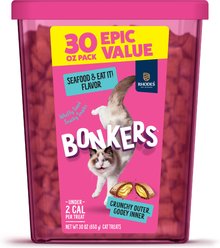 BONKERS Bites Seafood Flavor Crunchy & Soft Cat Treats, 30-oz tub