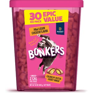 BONKERS Bites Chicken Flavor Crunchy & Soft Cat Treats, 30-oz tub