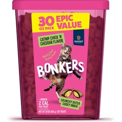 BONKERS Bites Catnip & Chicken & Cheddar Flavor Crunchy & Soft Cat Treats, 30-oz tub