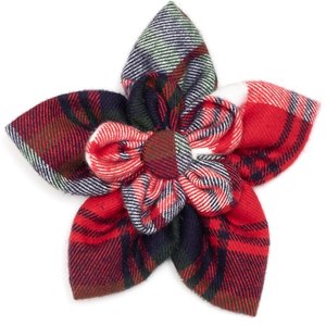 The Worthy Dog Plaid Flower Dog Collar Accessory, Red Multicolored, Small