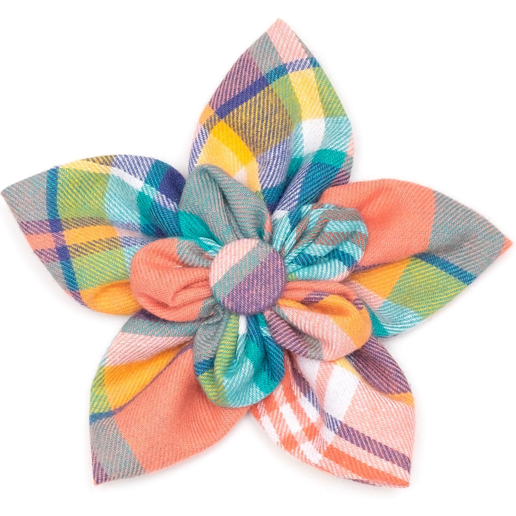 The Worthy Dog Plaid Flower Dog Collar Accessory, Peach Multicolored, Small
