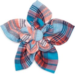 The Worthy Dog Plaid Flower Dog Collar Accessory, Blue, Red, Large