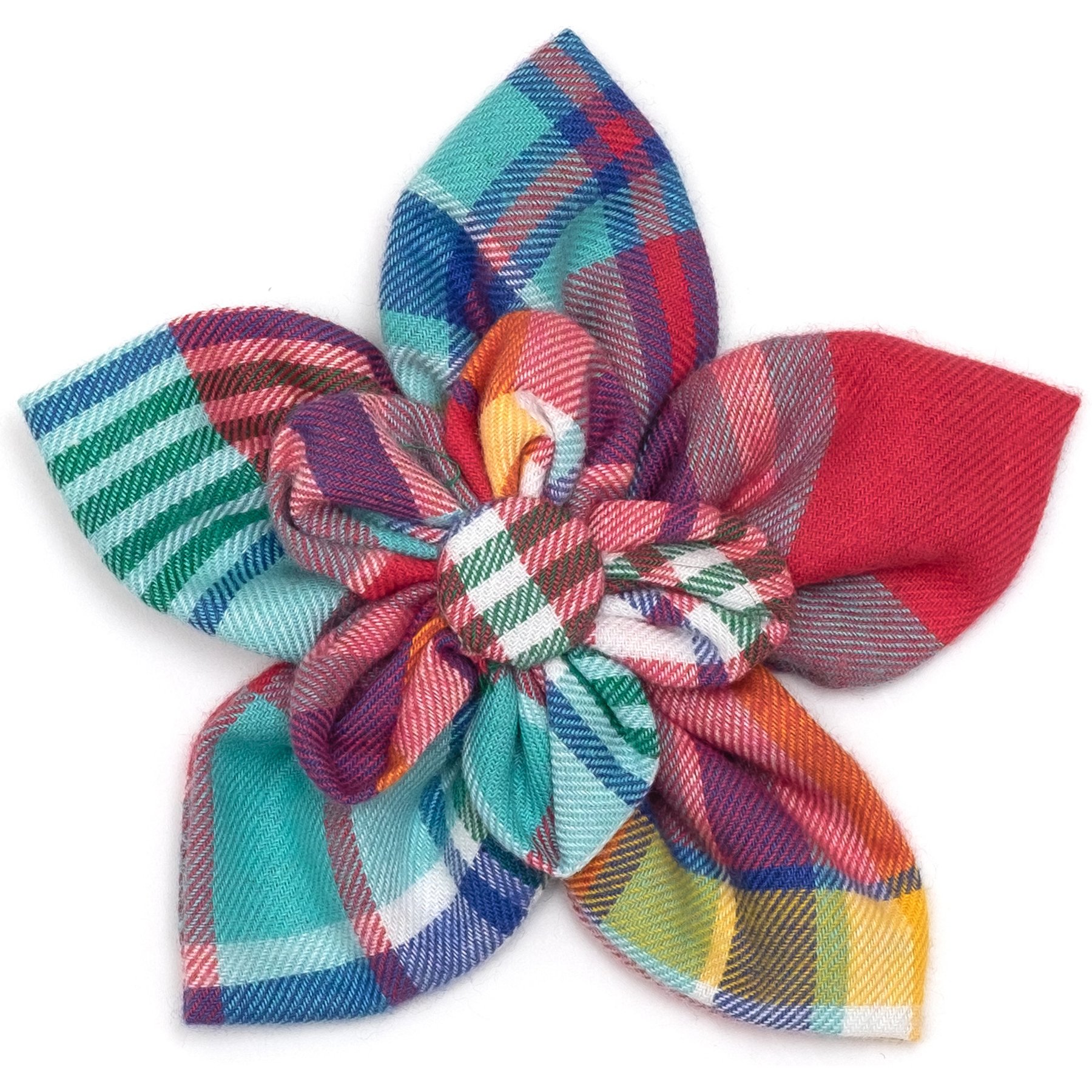 The Worthy Dog Plaid Flower Dog Collar Accessory, Coral Multicolored, Large
