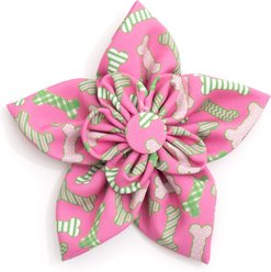 The Worthy Dog Preppy Bones Flower Dog Collar Accessory, Pink, Large